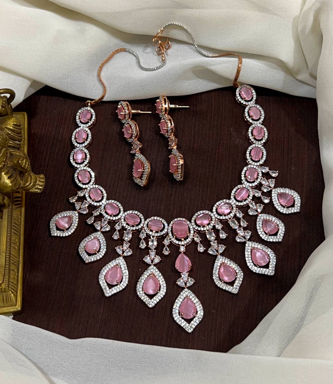 Pink Stone Diamond Necklace Drop Downs - DN0013