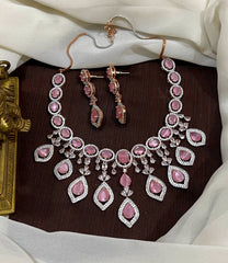 Pink Stone Diamond Necklace Drop Downs - DN0013