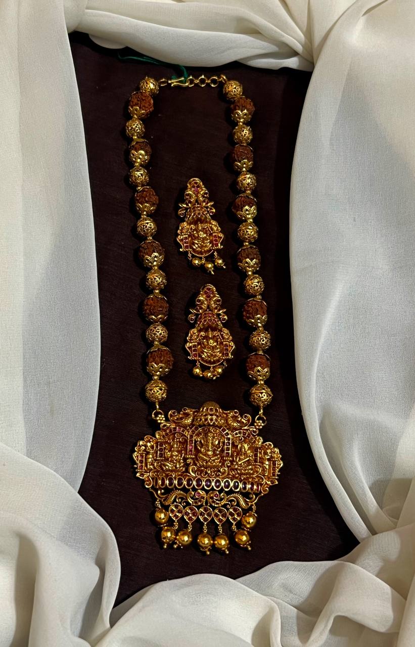 Ganesha Pendant With Rudraksha and Earrings - NH00512