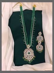 Emerald and White Beads With White Stone Pendent - PB0085
