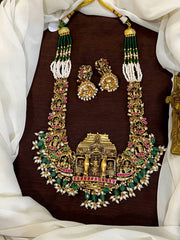 Antique Polish Jadau Lakshmi Haram With beads - PB00575