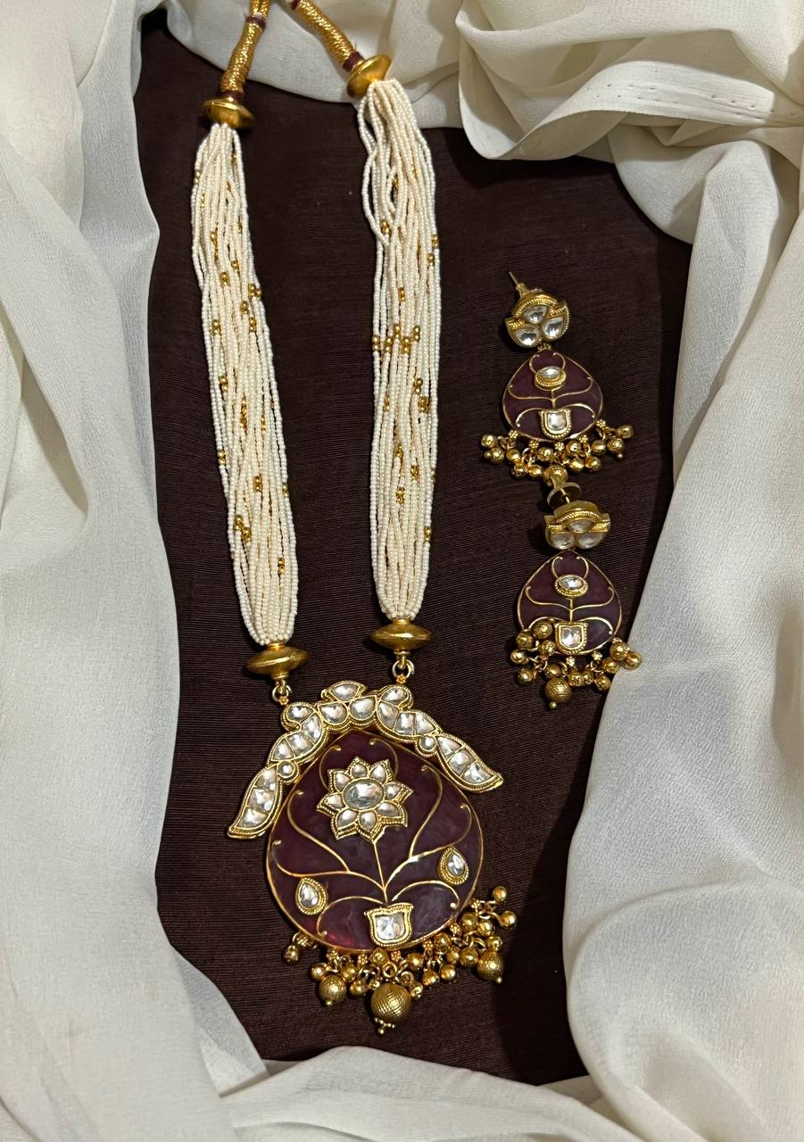 White Pearl Necklace With Ruby Pendant - PB00462