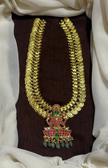 Antique Gold Polish Kaasu Long Haram With Lakshmi Pendant - KH00242