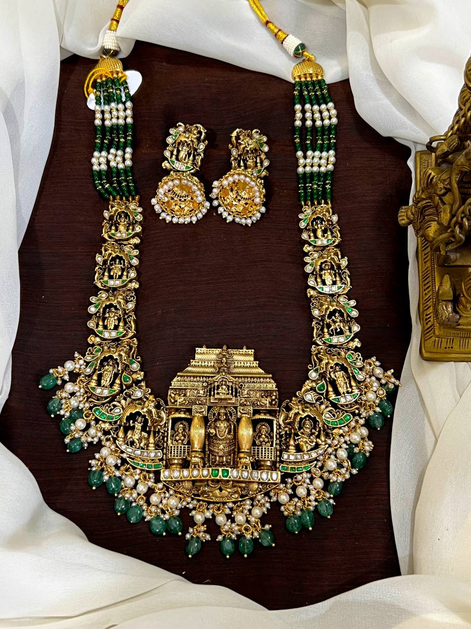 Antique Polish Jadau Lakshmi Haram With beads - PB00575