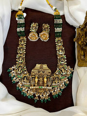 Antique Polish Jadau Lakshmi Haram With beads - PB00575