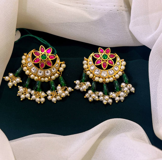 Chand Bali in Emerald and Ruby Kundan Earrings - KE0086