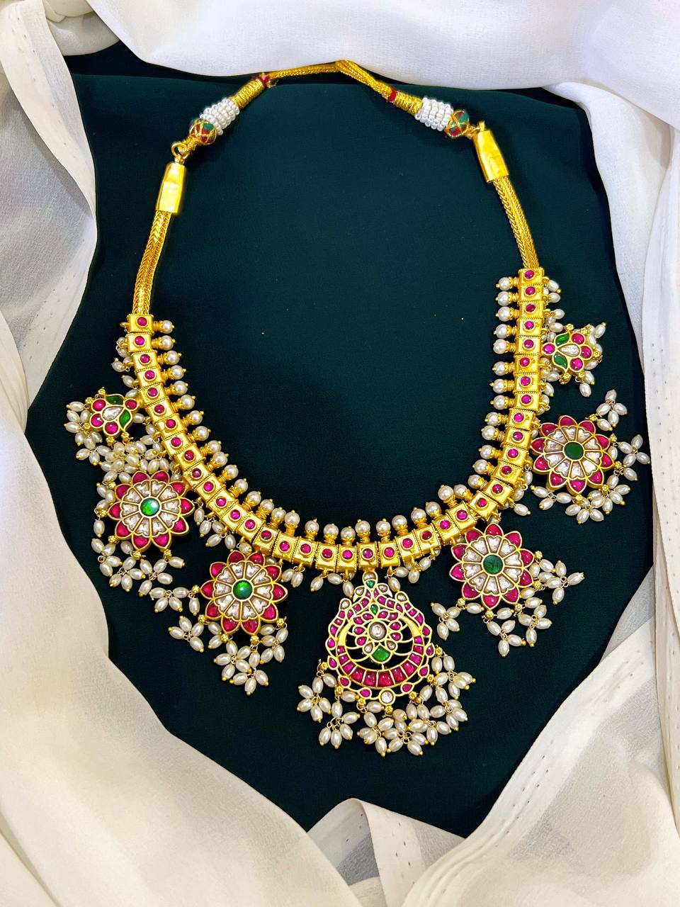 Flower Rice Pearl Necklace in Jadau Kundan - KN0052