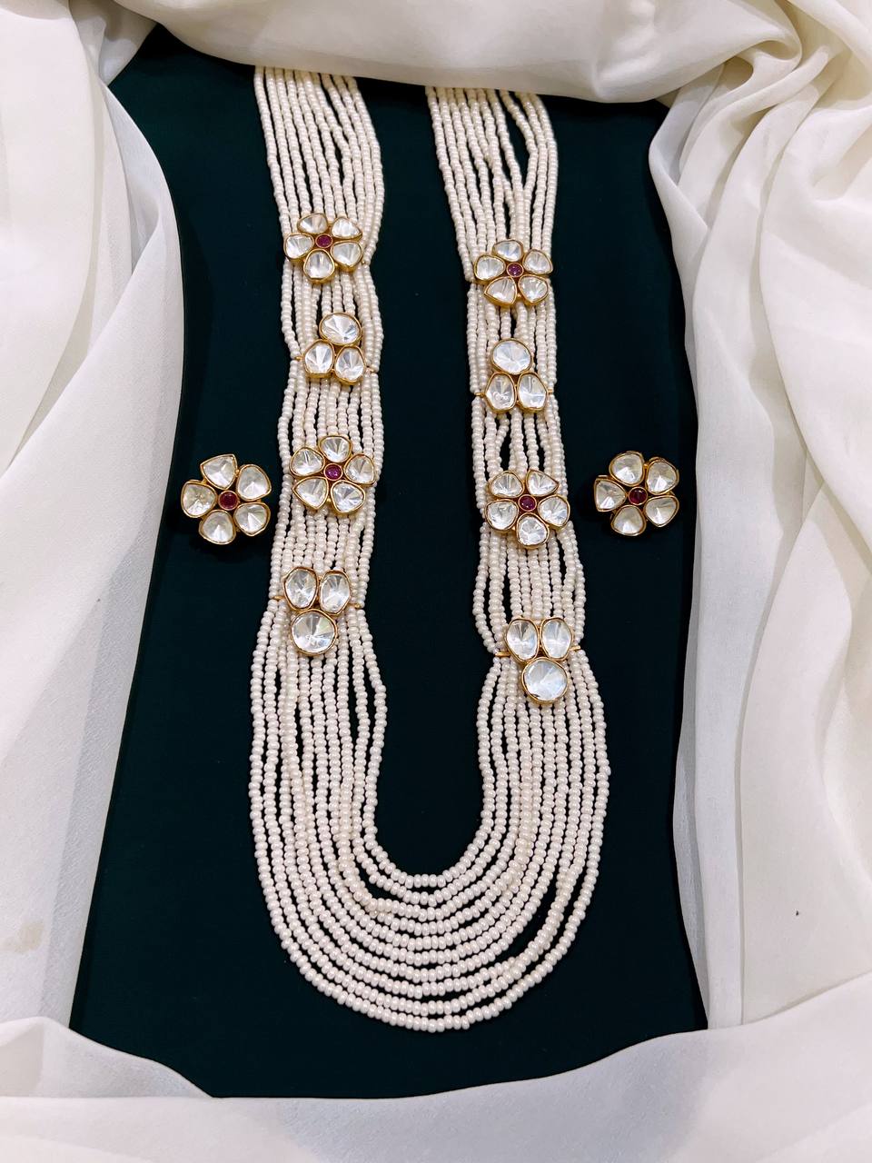 Beautiful White pearl with White stone Flower in Kundan - PB0014