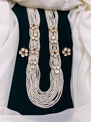 Beautiful White pearl with White stone Flower in Kundan - PB0014