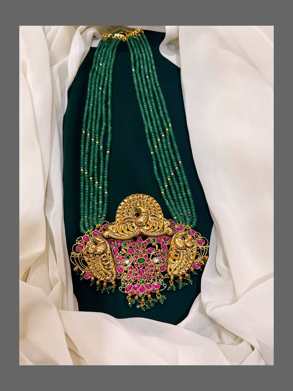 Jadau Emerald Gold Replica Long Haram - KH00166
