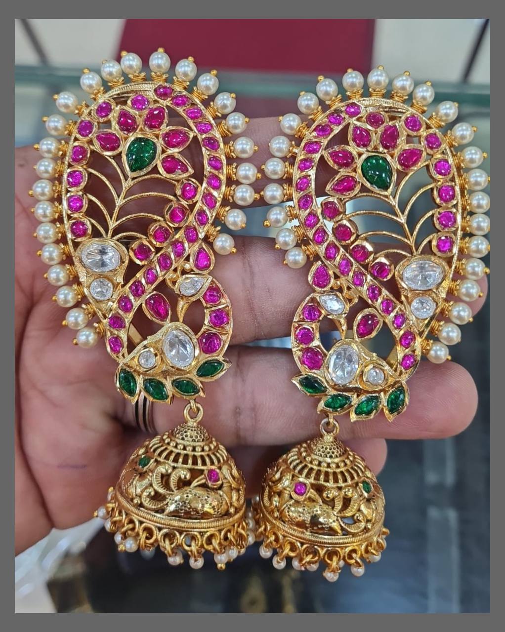 Peacock Jadau Nakshi Jhumkis - KE00247