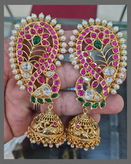 Peacock Jadau Nakshi Jhumkis - KE00247