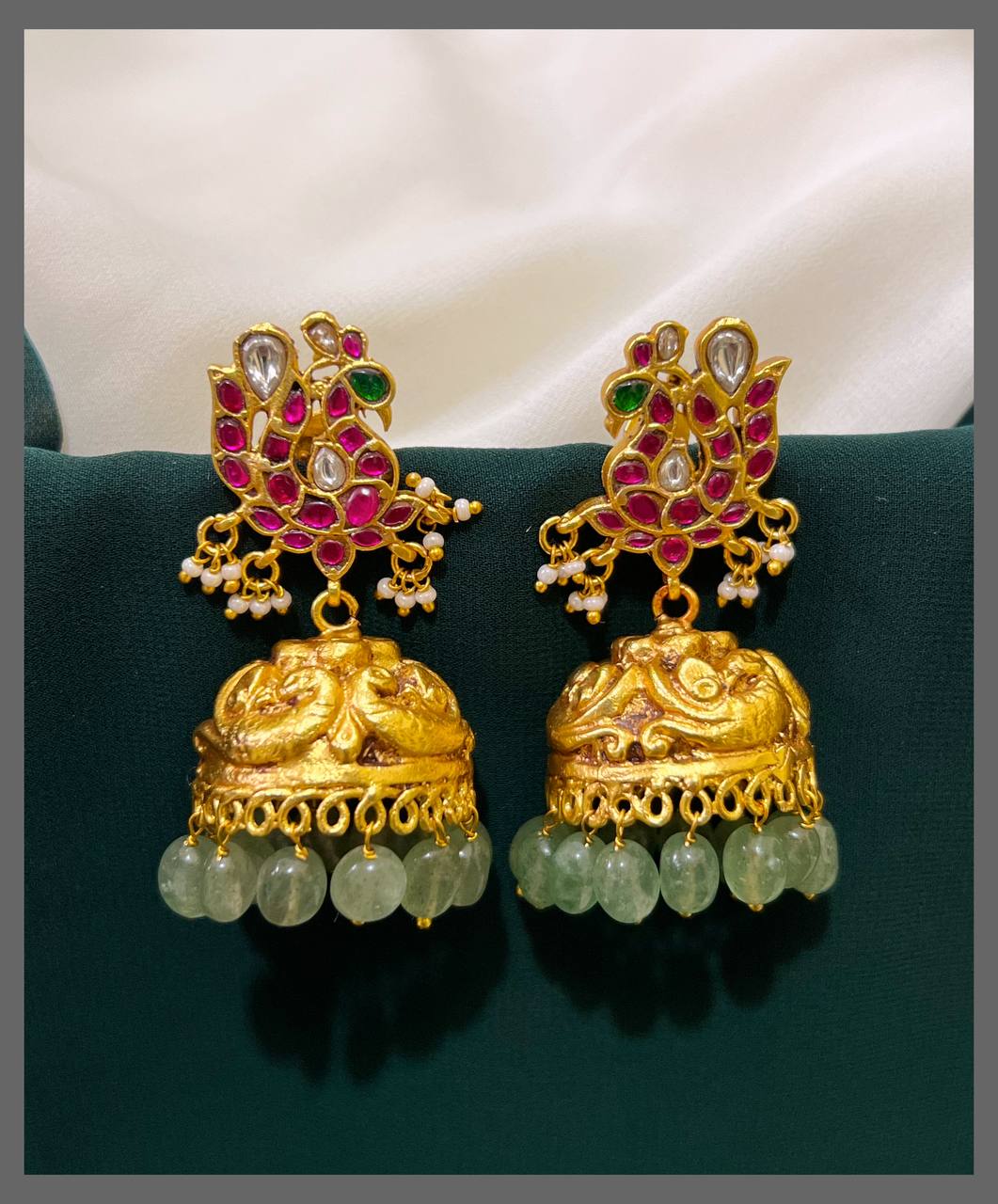 Jadau Peacock Studs With Nakshi Jhumki With ScrewBack - KE00339