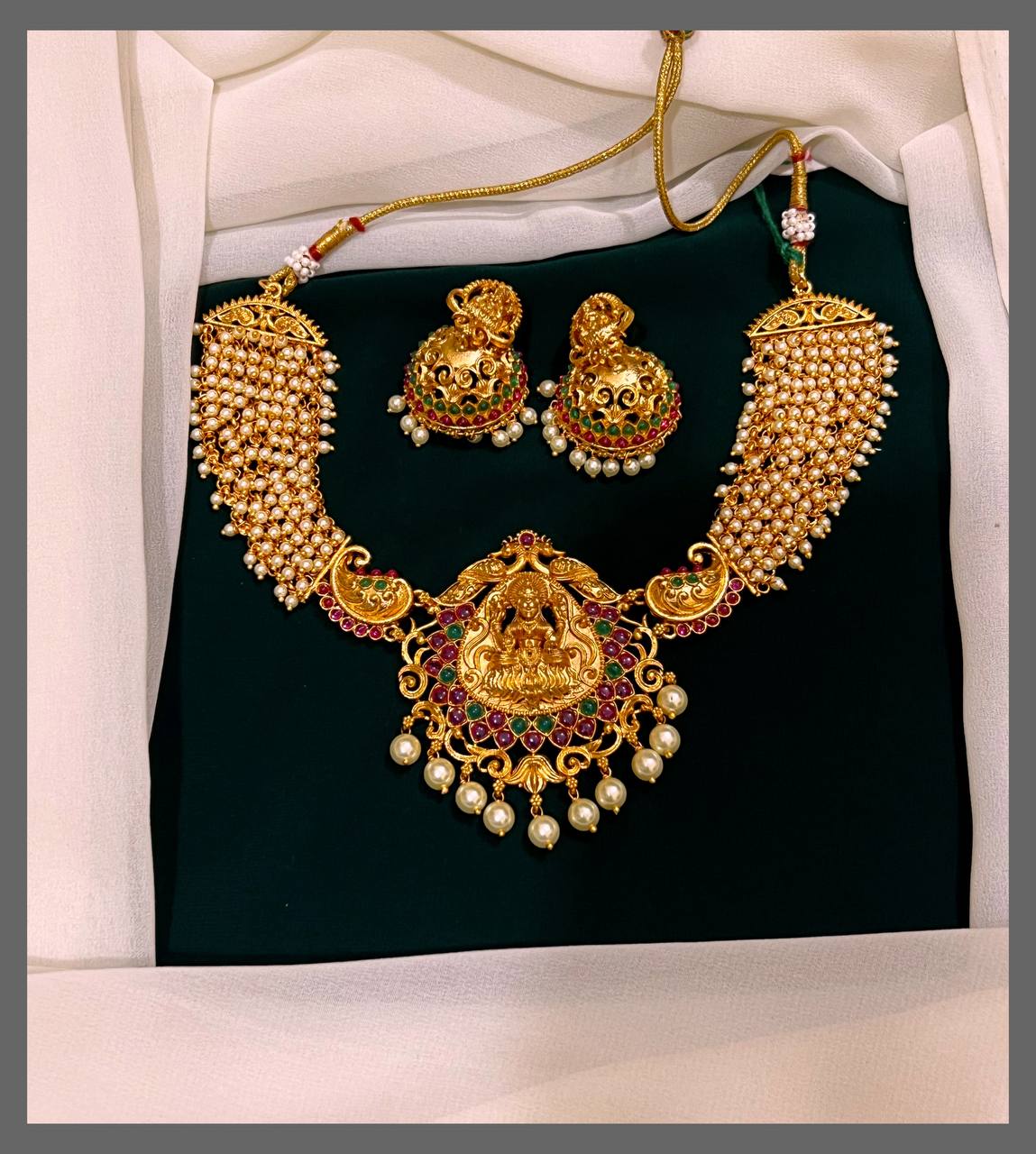 Beautiful Lakshmi Necklace With White Pearls - NN00308