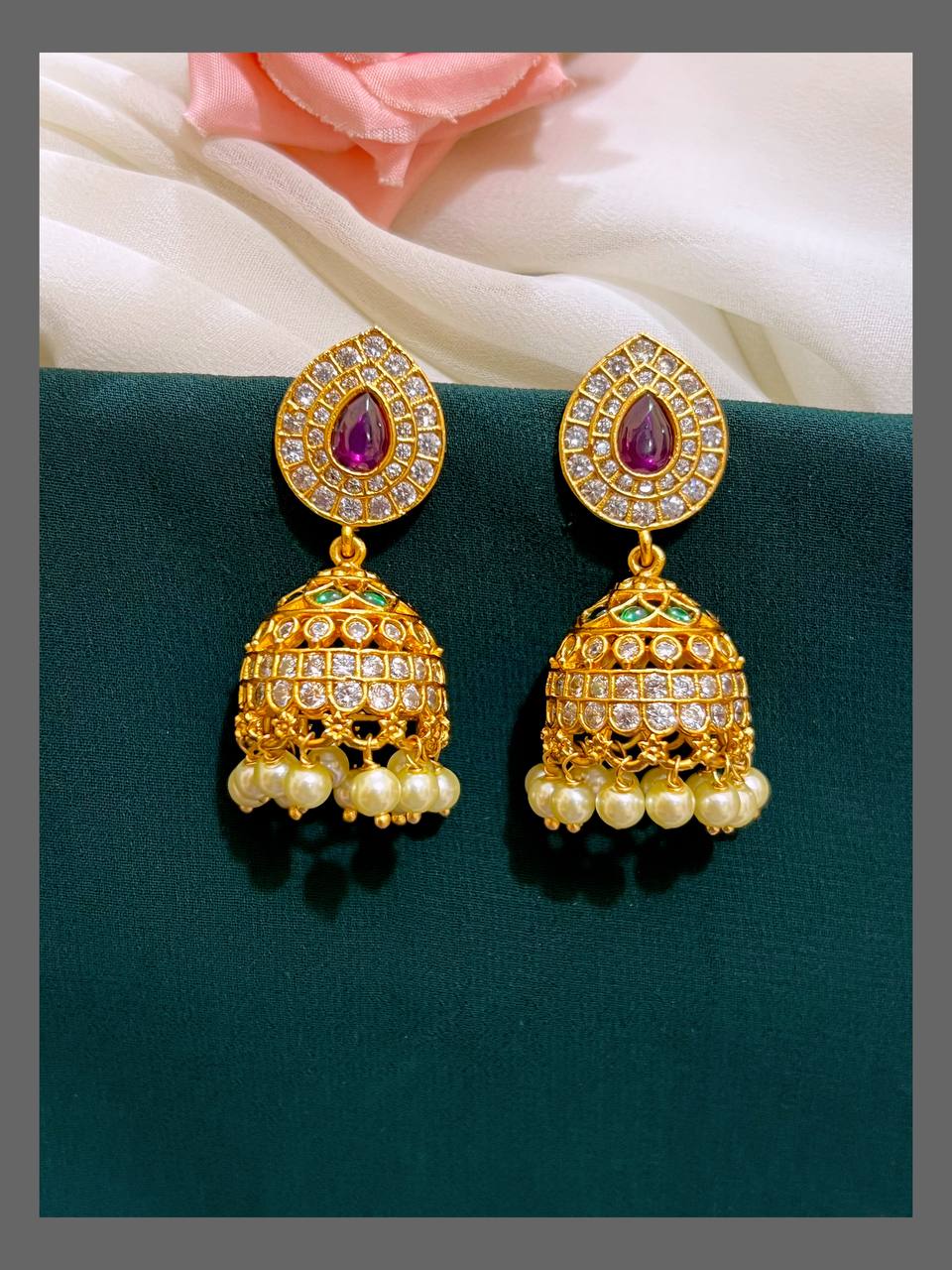 Beautiful Stone Jhumki In Nakshi - NE00383