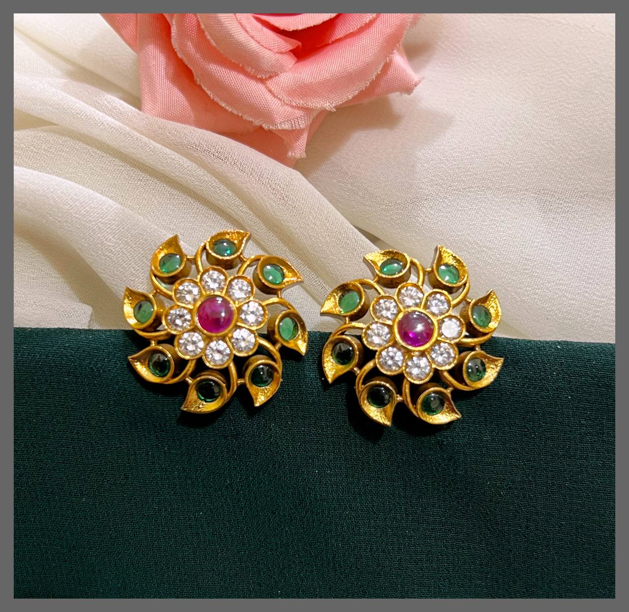 Beautiful Flower Studs In Nakshi - NE00417