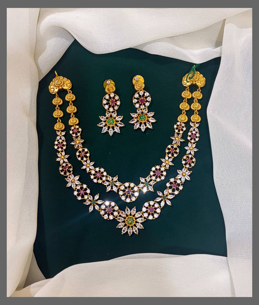 Double Layer Multi Flower Necklace In Nakshi - NN00370