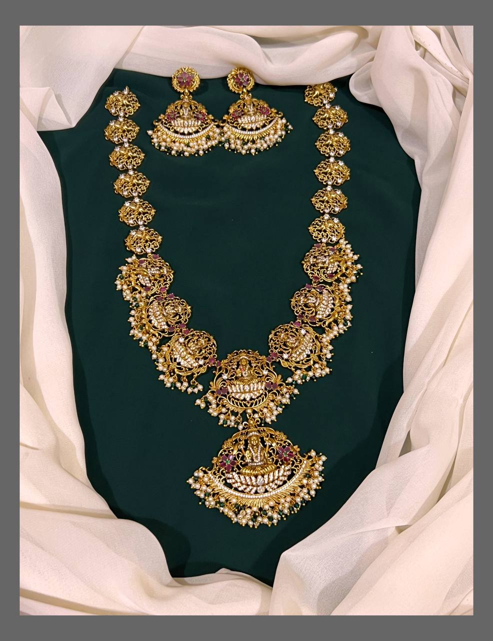 Antique Lakshmi and Elephant Haram With Pearls In Nakshi - NH00240