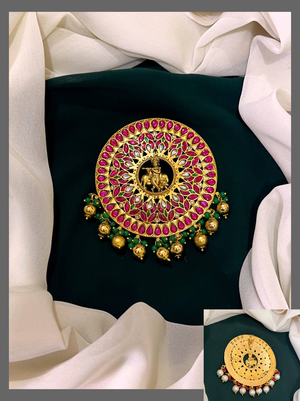 Ruby Krishna Kundan Pendent With Pearls - KP001