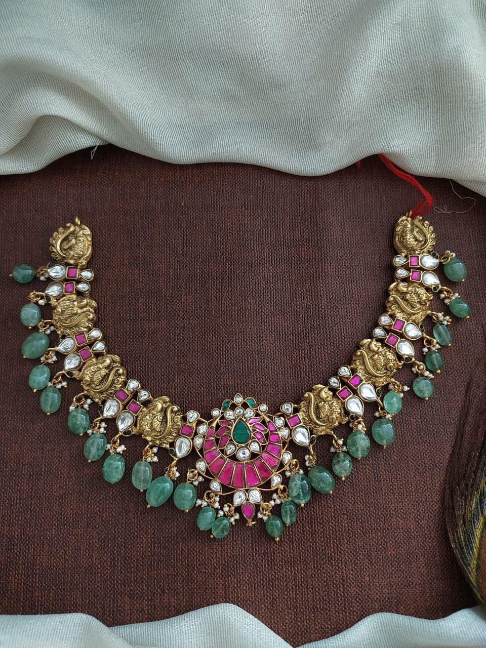 Peacock Kundan Necklace With Pearls - KN00459