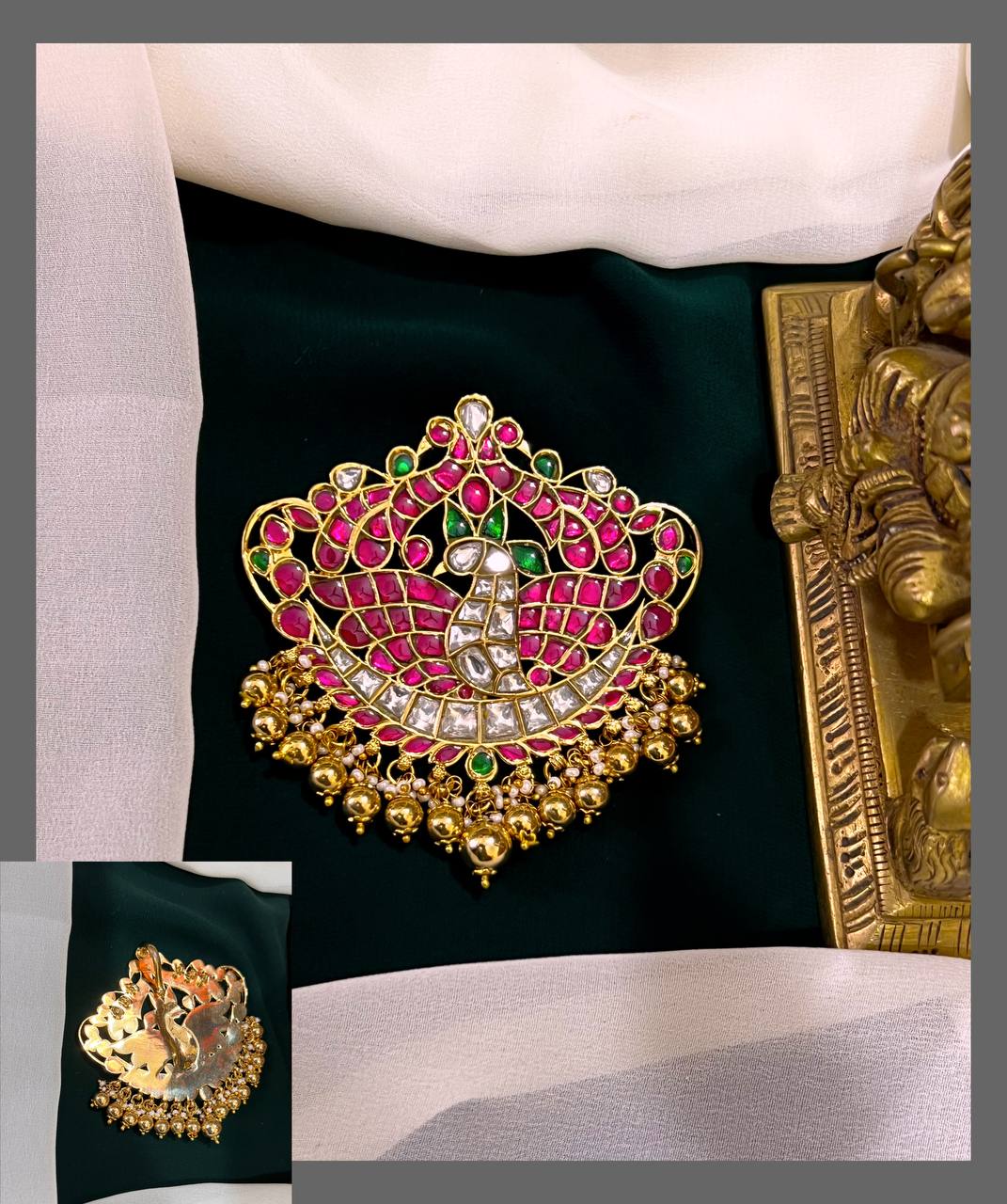 Ruby Peacock Kundan Pendent - KP00149