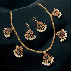 Beautiful Flower Necklace With Pearls - NN00444