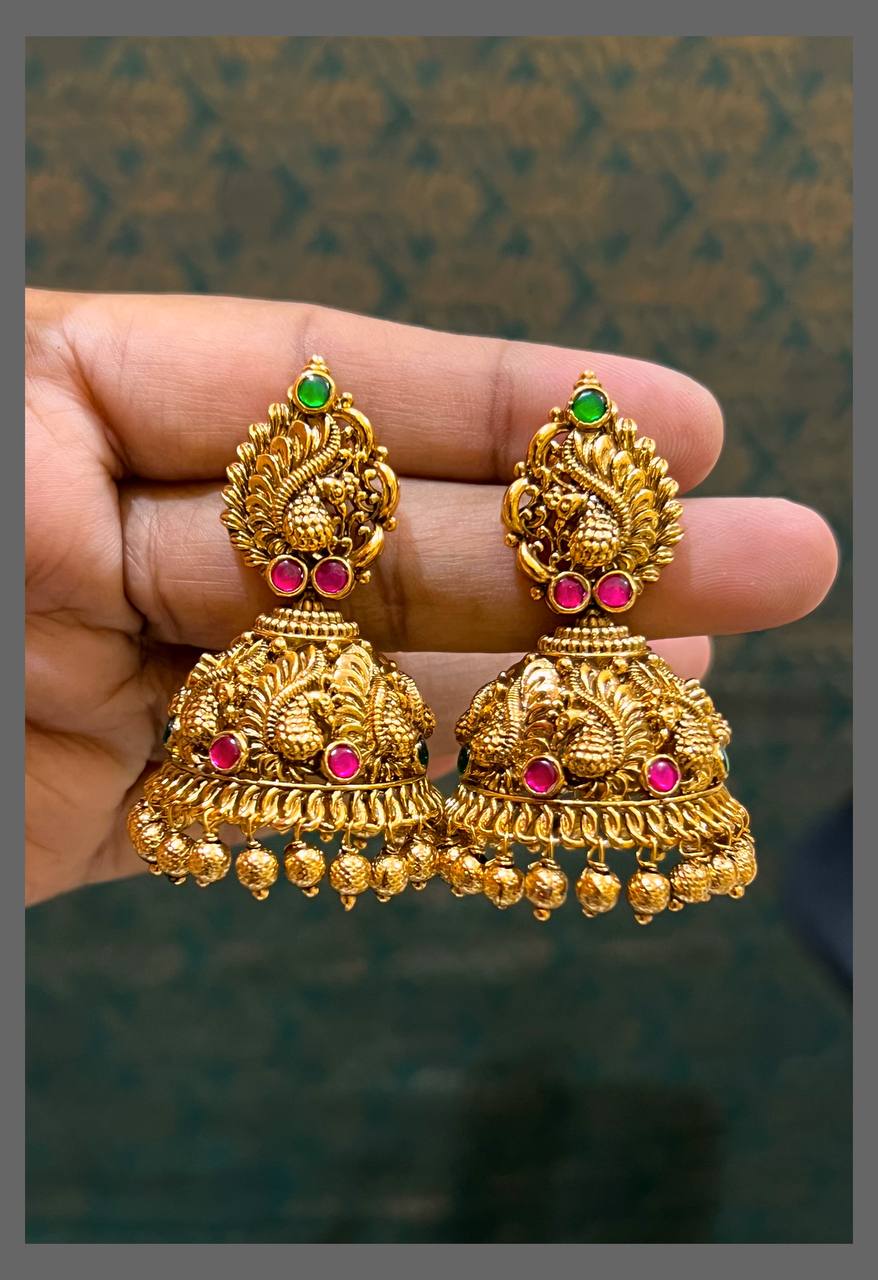 Beautiful Peacock Jhumki In Nakshi - NE00495