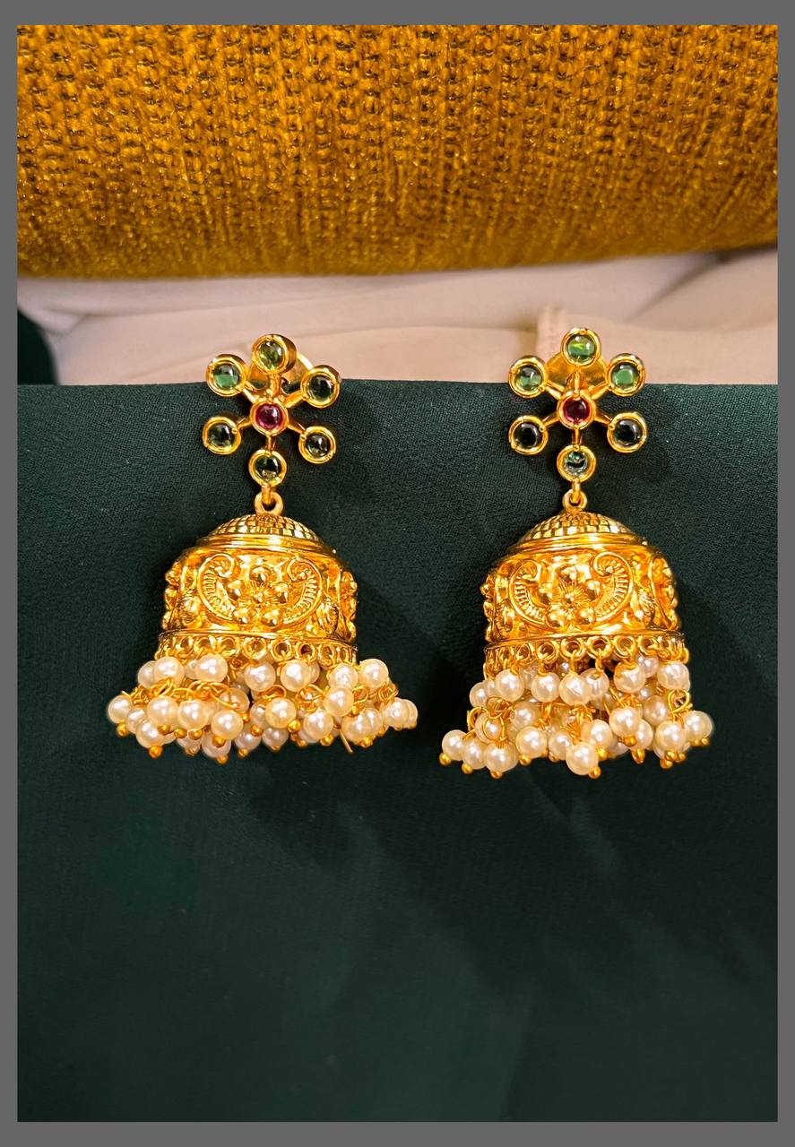 Emerald Flower Jhumki - NE00503