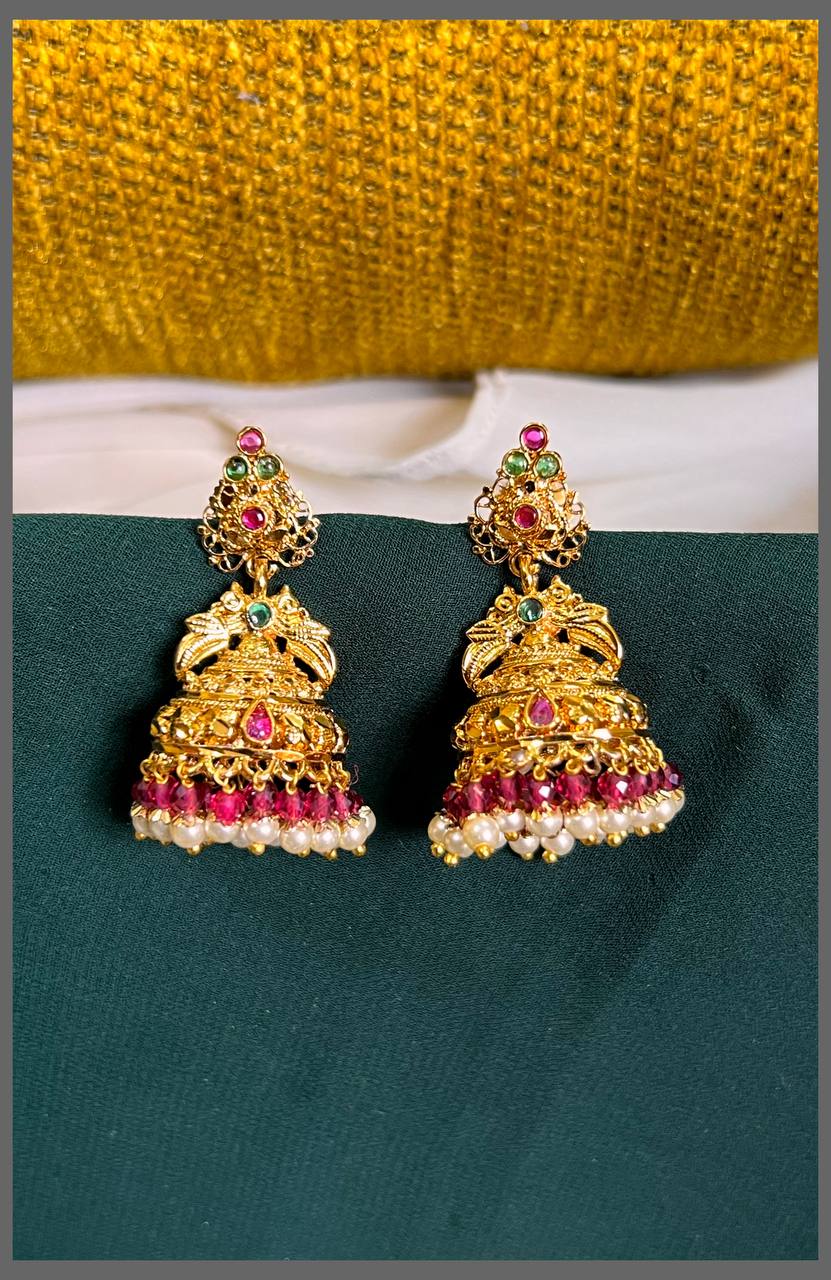 Multi Color Jhumki With Pearls - NE00508