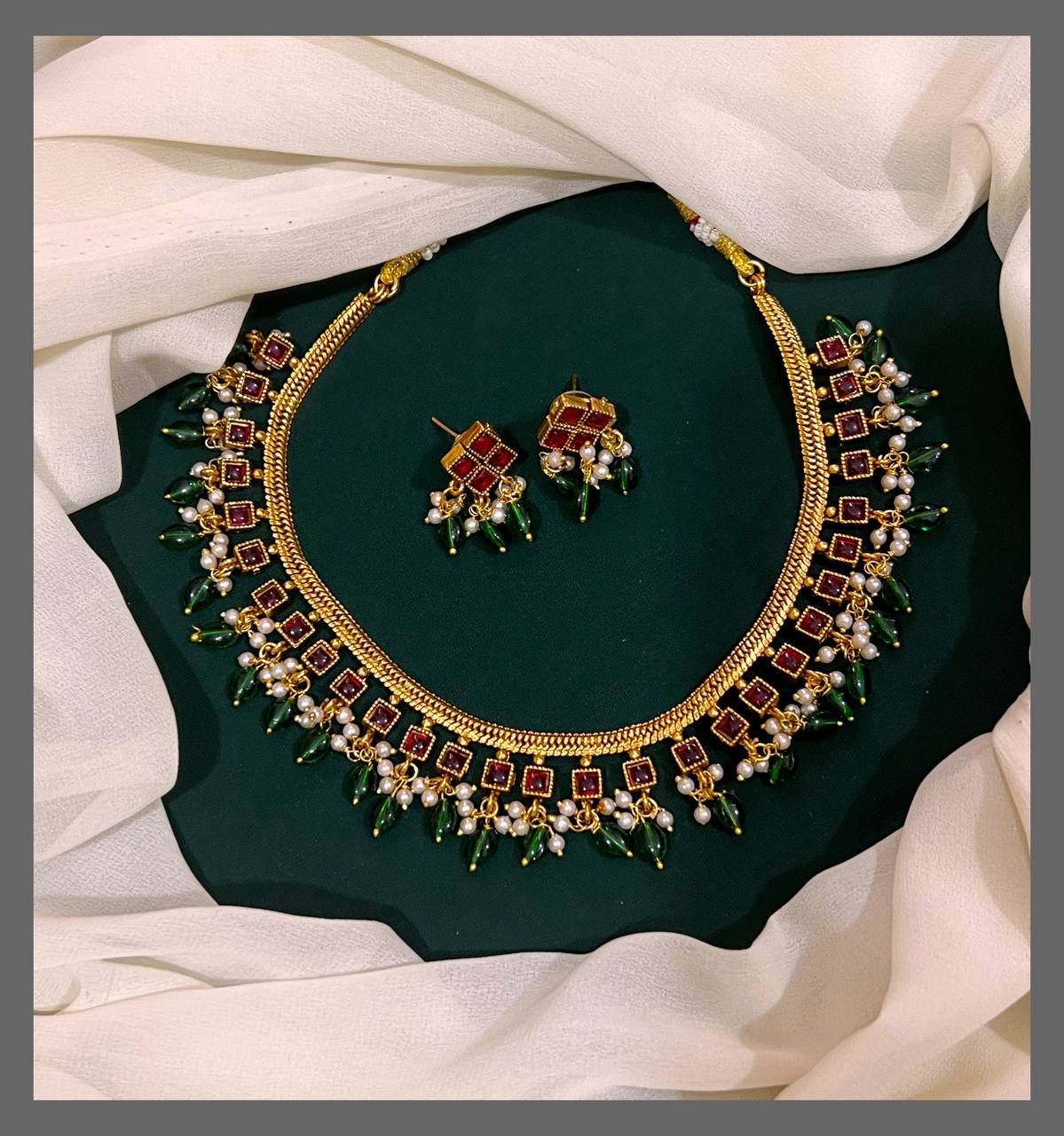 Ruby Necklace With Emerald Pearls - NN00468