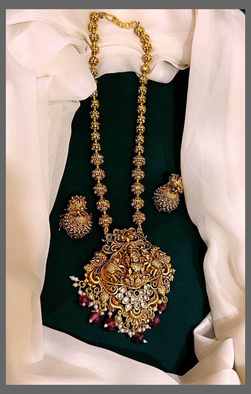 Beautiful Lakshmi Haram With Pearls - NH00269