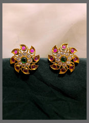 Ruby and white stone stud Erring in Nakshi - NE00538