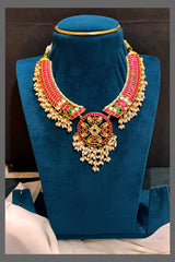 Rich Elegant Rice Pearl with Ruby Necklace in Kundan - KN00507