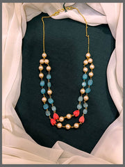 Double Layer Pink Flower Beads with Blue and Cream Beads Haram - PB00395