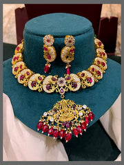 Lakshmi Pendant with White Stone Necklace in Nakshi - NN00609