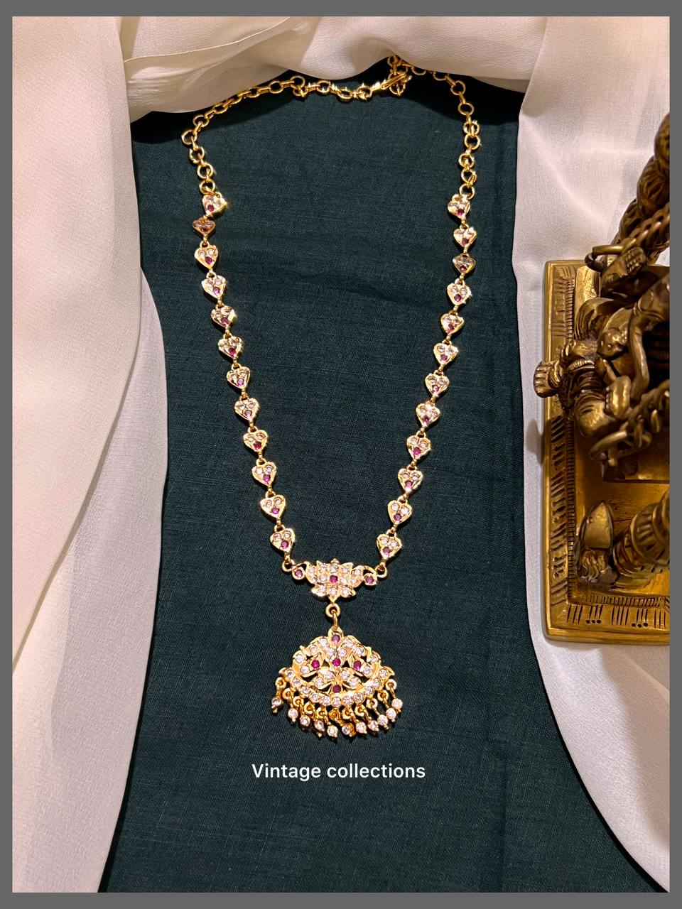 Lotus and Heart  in White Stone Vintage Collection in Nakshi - NN00656