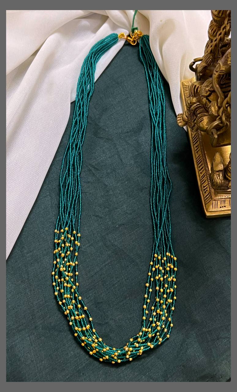 Multi Layer Double Colour Black and Golden Beads Neclace - PB00440