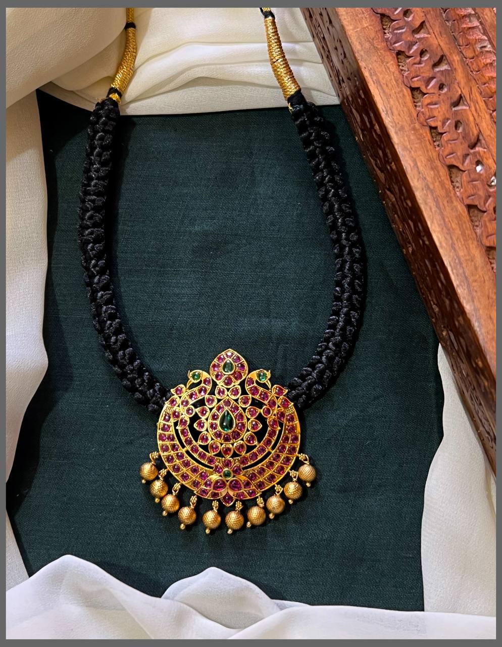 Ruby Peacock Pendant with Black Dori - BD0086