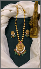 Gold Beads Haram With Lakshmi Pendant and Pearls - PB00465