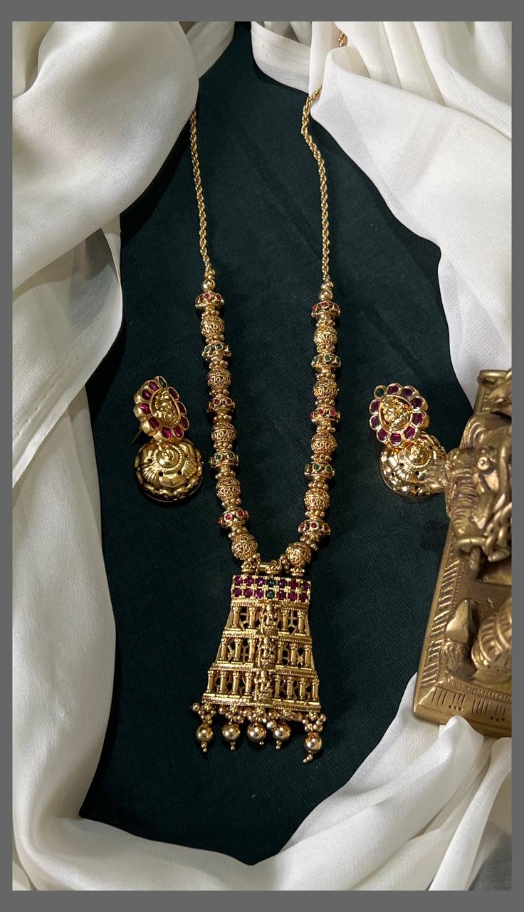 Gold Pearl Haram With Temple Pendant - PB00474