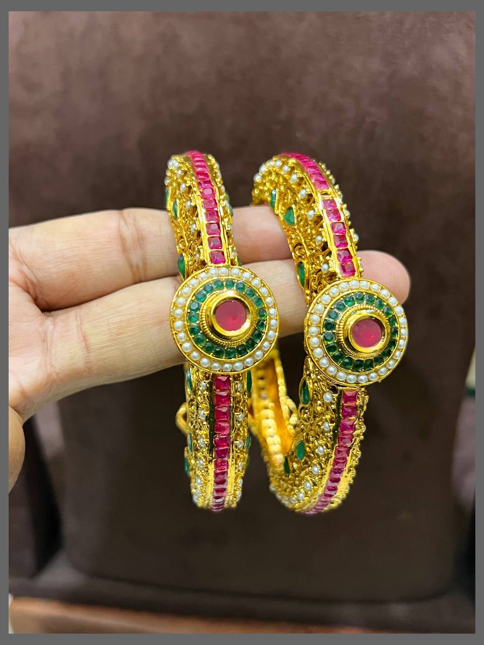 Rich Ruby Stone with Multi Colour Bangles in Kundan - BG00216