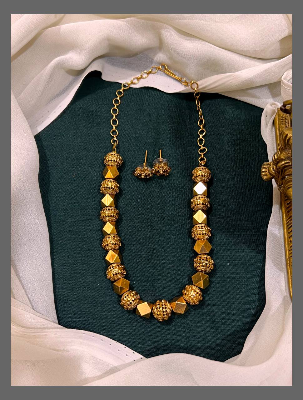 Gold Beads Necklace in Nakshi - PB00489