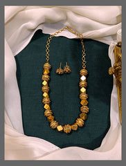 Gold Beads Necklace in Nakshi - PB00489