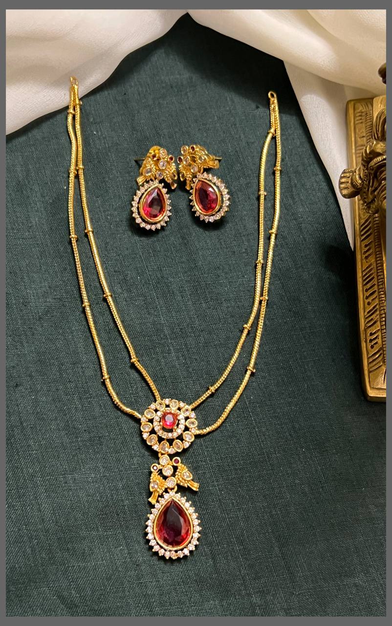 Double Layer Chain With Stone Pendant - NN00770