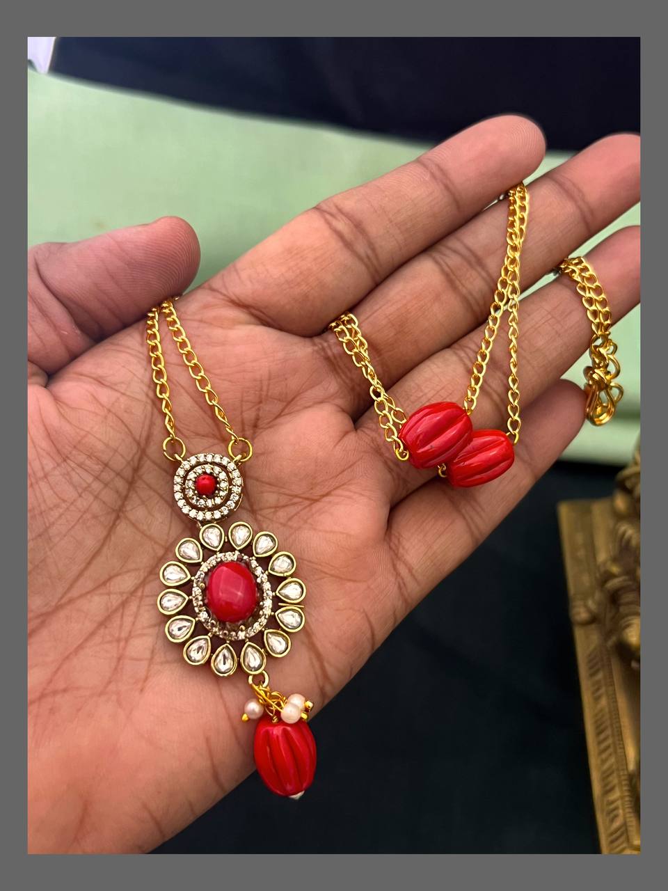 Beautiful White Stone Flower Pendant Chain Haram - PB00502