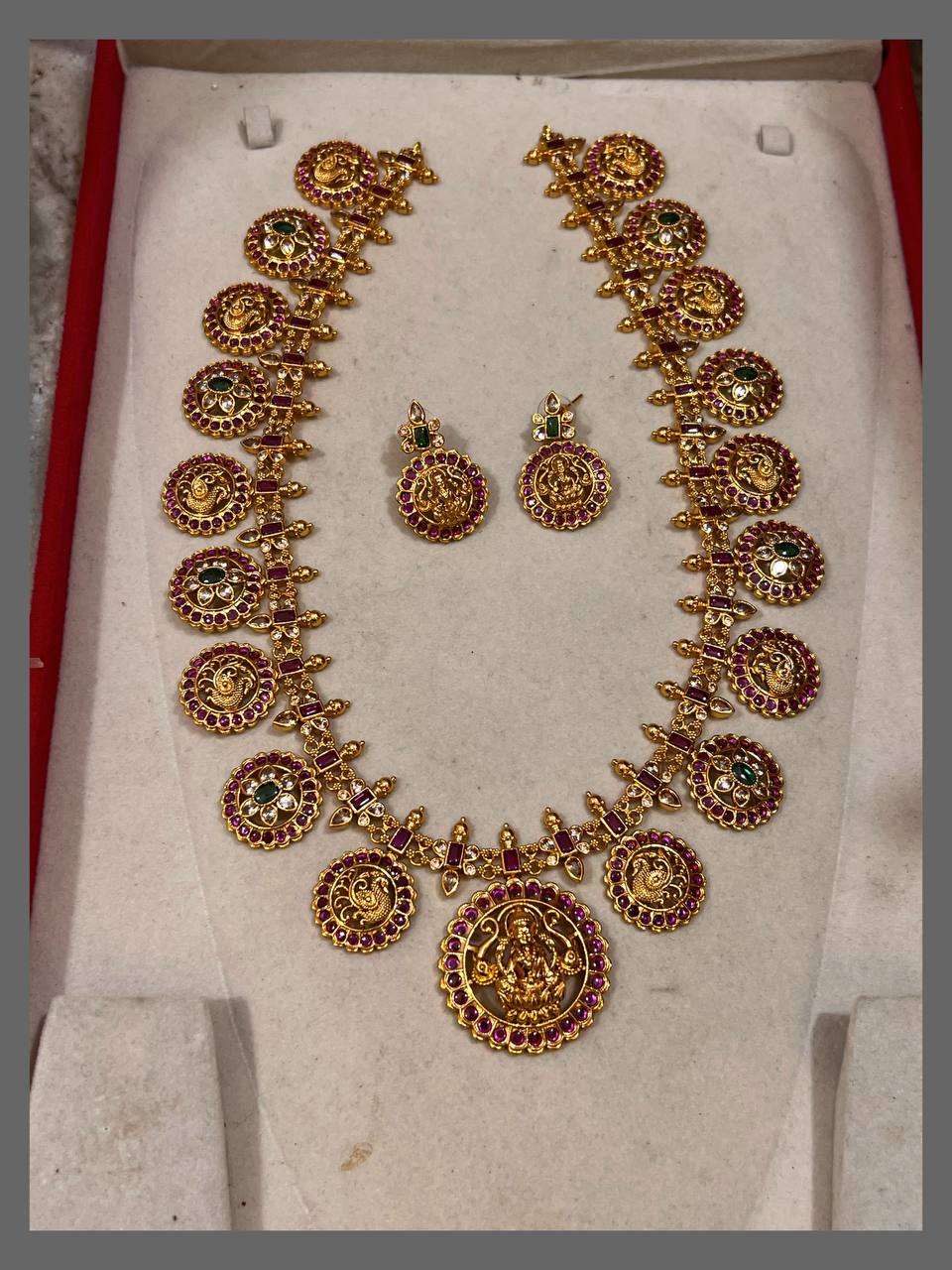Elegant Peacock and Lakshmi Bottu Mala Haram In Nakshi - NH00374