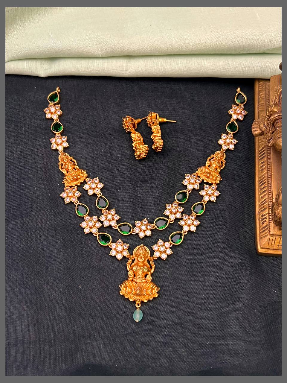 Double Layer Flower and Lakshmi Necklace In Nakshi - NN00797