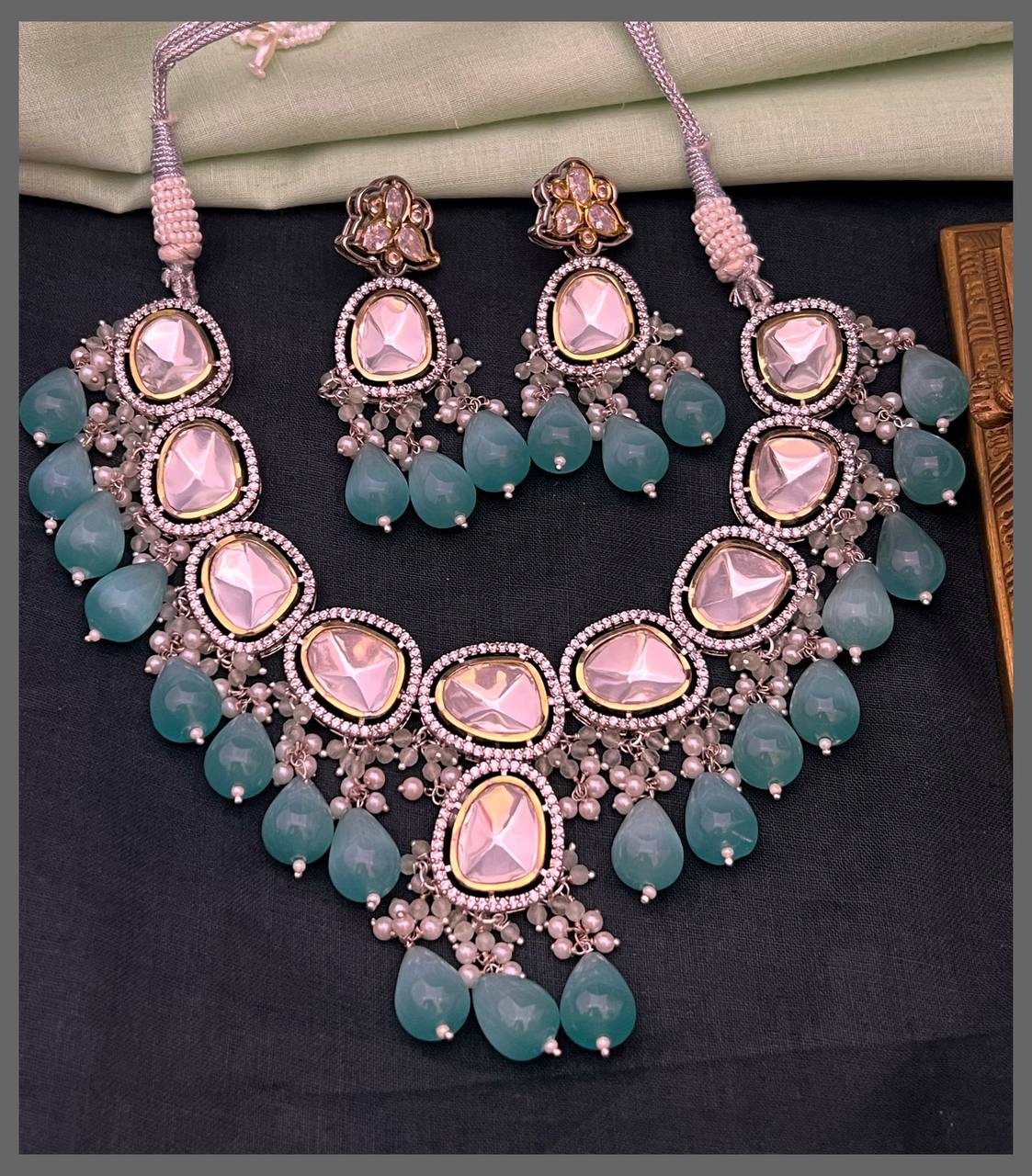 Elegant White Stone Diamond Necklace With Pearls - DN0065