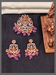Beautiful Stone Lord Balaji Pendant With Earrings - NP0095