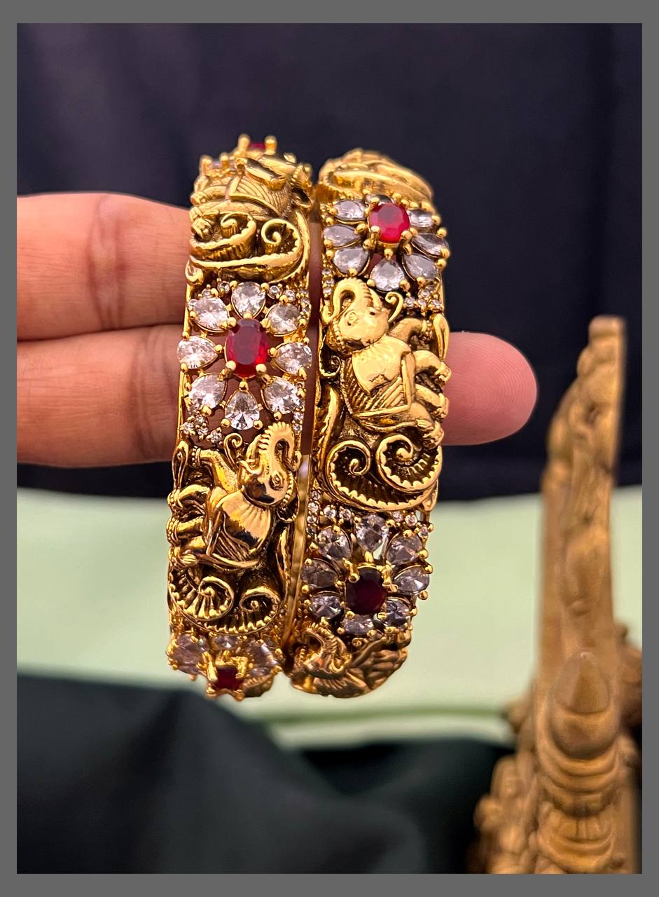 Beautiful Elephant and Stone Flower Bangles - BG00492